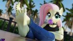  3d_(artwork) 5_toes absurd_res anthro barefoot blowing_bubble_gum collar crossed_ankles digital_media_(artwork) equid equine feet female fluttershy_(mlp) friendship_is_magic goth hasbro hi_res humanoid_feet looking_at_viewer mammal my_little_pony no_wings pegasus plantigrade raised_foot shadowboltsfm solo spiked_collar spikes toes wings 
