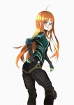  1girl absurdres bodysuit breasts glasses hand_on_own_ass highres looking_back orange_eyes orange_hair persona persona_5 persona_5_the_royal s-m-53413 sakura_futaba tongue tongue_out white_background 