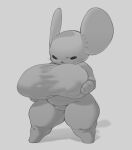  3_fingers absurd_res anthro big_breasts blush breasts clothed clothing female fingers generation_9_pokemon hi_res holding_breast looking_at_breasts maushold monochrome nintendo pokemon pokemon_(species) short_stack simple_background sirevisconde solo wide_hips 