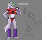  abs absurd_res anthro badroy clothing crossgender fingerless_gloves five_nights_at_freddy&#039;s five_nights_at_freddy&#039;s:_security_breach flexing gloves handwear hi_res leg_warmers legwear male muscular roxanne_wolf_(fnaf) scottgames solo steel_wool_studios 