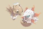  animal_focus black_eyes blue_eyes brown_background bug commentary_request eye_contact full_body halo larvesta looking_at_another no_humans ntmkn partial_commentary pokemon pokemon_(creature) shedinja simple_background 