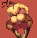  anthro balls barazoku bodily_fluids butt canid canine canis epic_games erection fennix_(fortnite) fortnite fox genital_fluids genitals hi_res looking_at_viewer looking_back male male/male mammal muscular muscular_anthro muscular_male penis pinumontbalou precum solo sweat tongue vein veiny_penis 