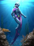  2023 3:4 5_fingers absurd_res anthozoan anthro cnidarian coral coral_reef detailed_background digital_media_(artwork) female fingers fish hi_res mammal marine mykegreywolf pinniped scuba_diver scuba_fins scuba_gear sea seal solo underwater water 