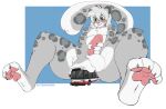  2017 anthro blithedragon blush bodily_fluids bus commercial_vehicle digital_media_(artwork) feet felid fur genitals green_eyes grey_body grey_fur hair lube_in_ass male mammal markings nude pantherine pawpads paws penis public_transportation runt_(charityssongbird) simple_background smile snow_leopard solo spots spotted_body spotted_fur spotted_markings tail toes vehicle vehicle_for_hire vehicle_insertion 