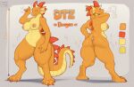  anthro belly_scales big_breasts breasts butt chip_&#039;n_dale_rescue_rangers claws disney dragon dtz_(cdrr) female fin front_view genitals hand_behind_head head_fin height hi_res horn inno-sjoa model_sheet nude orange_body orange_scales pussy rear_view scales scalie slightly_chubby solo standing thick_thighs toe_claws 