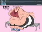  2018 4:3 4_fingers anthro ask_blog batspid2 belly bench big_belly big_breasts big_butt black_clothing bodily_fluids bottomwear bra breasts butt cleavage clothed clothing dialogue digital_drawing_(artwork) digital_media_(artwork) english_text exercise_ball exhausted eyebrows eyelashes female fingers flabby_arms flat_colors footwear hand_above_breast huge_breasts huge_butt huge_thighs juna_(batspid2) lizard love_handles midriff morbidly_obese morbidly_obese_anthro morbidly_obese_female multicolored_clothing navel obese obese_anthro obese_female onomatopoeia open_mouth overweight overweight_anthro overweight_female pink_background pink_body pink_skin purple_eyes red_clothing reptile scalie shirt shoes simple_background sitting sneakers solo sound_effects sports_bra sweat sweaty_breasts tail text thick_thighs topwear two_tone_clothing underwear white_clothing wide_hips 