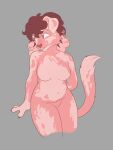  absurd_res animal_humanoid anthro big_breasts breasts brown_hair canid canid_humanoid canine canine_humanoid curvy_figure dog_humanoid dyed_fur female hair hi_res hourglass_figure humanoid mammal mammal_humanoid nude piercing pink_body solo thankyouliebe wide_hips 