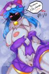  absurd_res anthro blue_hair blush bovid breasts caprine clothing female fur genitals hair hi_res kindred_(lol) lamb_(lol) league_of_legends legwear mammal nigiruri nipples pink_eyes purple_clothing pussy riot_games sheep solo speech_bubble stockings white_body white_fur woof_and_the_lamb_kindred 
