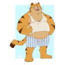  anthro belly boxers_(clothing) clothing domestic_cat father_(lore) felid feline felis fur garfield_(series) hi_res male mammal orange_body orange_fur overweight parent_(lore) shirt slightly_chubby solo stripes tank_top topwear underwear unknown_artist vic_(garfield) 