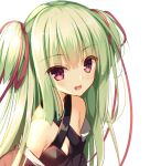  1girl :d bare_shoulders black_kimono blunt_bangs blunt_ends blush breasts cariboy cleavage commentary criss-cross_halter eyelashes eyes_visible_through_hair green_hair hair_ribbon halterneck happy hime_cut japanese_clothes kimono long_hair long_ribbon looking_at_viewer murasame_(senren) open_mouth red_eyes red_ribbon ribbon senren_banka sidelighting sidelocks simple_background small_breasts smile solo straight_hair symbol-only_commentary two_side_up upper_body very_long_hair white_background 