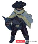  2023 anthro bandolier bear belt belt_buckle black_body black_clothing black_fur black_shirt black_topwear boots clothed clothing covering covering_face cowboy cowboy_boots cowboy_hat digital_media_(artwork) footwear fully_clothed fur glare guaxraccoon gun handgun hat headgear headwear humanoid_hands looking_at_viewer male mammal narrowed_eyes poncho pose ranged_weapon shadowed_eyes shirt simple_background solo standing text topwear url weapon white_background wide_stance 