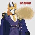  1:1 2023 5_fingers anthro anubian_jackal biped black_nose canid canine canis clothed clothing coat coat_cape dislyte english_text fingers front_view fully_clothed fur gold_mask grey_background grey_body grey_fur hi_res jackal looking_at_viewer male mammal mask multicolored_body multicolored_fur portrait purple_clothing purple_coat purple_topwear red_sclera sand sander_(dislyte) simple_background solo text three-quarter_portrait tiramiaosu topwear two_tone_body two_tone_fur white_body white_fur yellow_eyes 