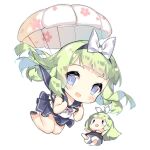  2girls :d bare_legs blue_eyes blue_hairband blue_sailor_collar blue_skirt blunt_bangs blush blush_stickers bow bow_hairband brown_dress brown_footwear chest_harness chibi dress fairy_(girls&#039;_frontline) falling floating_hair full_body girls&#039;_frontline green_hair hair_bow hairband harness holding long_hair looking_at_viewer multiple_girls neck_ribbon official_art open_mouth parachute parachute_fairy_(girls&#039;_frontline) pink_ribbon ribbon sailor_collar saru shirt simple_background skirt sleeveless sleeveless_shirt slit_pupils smile third-party_source transparent_background white_bow white_shirt |_| 