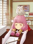  2girls architecture east_asian_architecture feh_(fire_emblem_heroes) fire_emblem fire_emblem_fates fire_emblem_heroes highres hime_cut igni_tion indoors japanese_clothes mitama_(fire_emblem) multiple_girls pink_hair shouji sleeping sliding_doors 