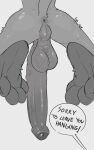  4_toes absurd_res anthro anus backsack balls big_balls big_penis butt dialogue english_text erection feet foreskin fur genitals grey_background grey_body grey_fur greyscale hi_res huge_balls huge_penis humanoid_genitalia humanoid_penis lagomorph leporid male mammal monochrome penis perineum rabbit simple_background solo speech_bubble text toes vein veiny_penis xing1 