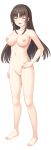  1girl absurdres barefoot blush breasts brown_hair closed_eyes completely_nude full_body funabori_onee-san hand_on_own_hip highres large_breasts long_hair mole mole_on_breast navel nipples no_pussy non-web_source nude official_art open_mouth photoshop_(medium) same_to_ikiru_nanokakan solo standing tachi-e transparent_background 