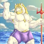  absurd_res anthro asgore_dreemurr belly clothed clothed/nude clothing hi_res male male/male maxito_arts nude partially_clothed pecs solo undertale_(series) 