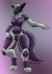  anthro armor bdsm big_breasts bondage bound breast_armor breasts chastity_bulge chastity_cage chastity_device clothing drone dronification female gynomorph hi_res intersex null null_bulge rubber rubber_clothing rubber_suit solo suit trans_(lore) trans_woman_(lore) trichternet 