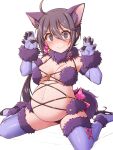  ! !! 1girl @_@ ahoge akebono_(kancolle) bell bikini blush breasts claws closed_mouth commission cosplay fate/grand_order fate_(series) flower flying_sweatdrops fur-trimmed_gloves fur-trimmed_thighhighs fur_bikini fur_trim gloves hair_bell hair_between_eyes hair_flower hair_ornament highres jingle_bell kantai_collection long_hair mash_kyrielight mash_kyrielight_(dangerous_beast) mash_kyrielight_(dangerous_beast)_(cosplay) medium_breasts navel pink_flower pixiv_commission pregnant purple_bikini purple_eyes purple_gloves purple_hair purple_thighhighs side_ponytail simple_background solo spoken_exclamation_mark swimsuit thighhighs white_background yuki_to_hana 