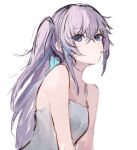  1girl bare_shoulders blue_eyes camisole character_request collarbone highres irikawa long_hair looking_at_viewer purple_hair side_ponytail simple_background solo tagme white_background white_camisole 