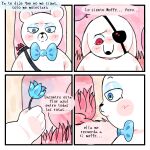  2023 anthro bear biped blue_eyes blush bow_tie comic dialogue duo eye_patch eyewear flower gisllays gregorio_(unicorn_blood) mammal moffy_(unicorn_blood) plant spanish_text text unicorn_blood_(short_film) 