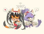  1boy 2girls animal_ears big_the_cat black_hair blaze_the_cat blush cat cat_ears cat_girl cat_tail closed_eyes eyelashes forehead_jewel gloves hairband honey_the_cat looking_at_viewer miijiu multiple_girls nyan paw_pose ponytail purple_fur simple_background smile sonic_(series) tail twintails yellow_eyes 