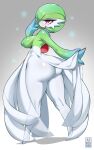  bayeuxman big_butt breasts butt clothed clothing clothing_lift dress dress_lift female gardevoir generation_3_pokemon hi_res looking_at_viewer looking_back looking_back_at_viewer nintendo no_underwear not_furry pokemon pokemon_(species) solo thick_thighs 