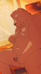  2023 anthro bear belly big_belly brown_body censored detailed_background erection hi_res humanoid_hands kemono male mammal menmen_kesinn moobs navel nipples overweight overweight_male sitting solo 