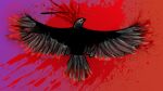  16:9 akiio ambiguous_gender avian bird blood blood_splatter bodily_fluids corvid corvus_(genus) feathered_wings feathers feral gore gore_focus gradient_background hi_res oscine paint passerine raven simple_background solo spray_paint spread_wings widescreen wings x_marking 