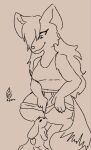  antherian anthro azulu canid canine colorless crouching demon ears_up female feral fox hair hair_over_eye heart_tail hi_res hybrid lagomorph leporid line_art long_hair mammal one_eye_obstructed rabbit sketch_page smile solo thick_thighs u/azulu wide_hips 