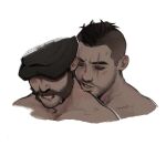  2boys bara beard beard_stubble behind_another biting blush call_of_duty call_of_duty:_modern_warfare_2 captain_price cropped_shoulders facial_hair hat kiss kissing_neck lip_biting male_focus mature_male mohawk multiple_boys mustache nude parted_lips saliva scar scar_across_eye short_hair sideburns soap_(modern_warfare_2) stubble thick_eyebrows white_background yaoi yuli_(bbgyz44) 
