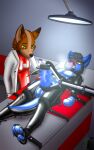  anthro bdsm bondage bound canid canine canis clothing drone dronification duo fox gag gagged goo_transformation hi_res knot laboratory latex machine male male/male mammal milking_machine nanori-chan paws rubber rubber_clothing rubber_suit transformation wolf 