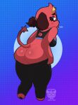  anthro big_breasts big_butt black_bottomwear black_clothing black_topwear blue_background blush bodily_fluids bottomwear bottomwear_down bra breasts brown_body brown_eyes brown_fur butt canid canid_demon canine canis clothed clothing dem_(demonicdisaster) demon demonicdisaster dipstick_ears dipstick_tail domestic_dog eyelashes eyewear female fur glasses hair head_tuft hellhound hi_res horn huge_butt looking_back mammal markings multicolored_ears pants pants_down partially_clothed pink_body pink_fur ponytail rear_view rectangular_glasses simple_background solo sports_bra steam sweat sweatdrop tail tail_markings thick_thighs tongue tongue_out topwear tuft underwear wide_hips yellow_horn yoga_pants 