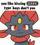  ambiguous_gender anthro biped blush darkluxia english_text eyelashes front_view generation_4_pokemon grey_body looking_at_viewer meme nintendo pokemon pokemon_(species) red_body red_eyes simple_background solo text weavile white_background 