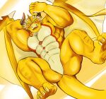  abs anthro biped blush brown_outline butt claws digital_media_(artwork) digital_painting_(artwork) dragon featureless_crotch hi_res horn invalid_tag lifewonders male muscular muscular_male null ophion outline pecs plantigrade solo sonypanda spread_legs spreading tokyo_afterschool_summoners wings yellow_theme 