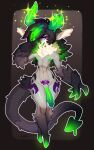 anthro black_hair canid canine canis domestic_dog flaccid genitals green_hair green_tongue hair hair_over_eye hallogreen hi_res long_hair looking_at_viewer male mammal multicolored_hair navel nipples nude one_eye_obstructed penis purple_eyes rendak smile solo tongue 