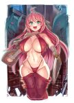  1girl ahoge aqua_eyes artist_name baggy_pants bandaged_arm bandages bikini breasts covered_nipples ddg160 dungeon_and_fighter highleg highleg_bikini highres holding holding_shield holding_sword holding_weapon knight_(dungeon_and_fighter) korean_commentary large_breasts long_hair looking_at_viewer navel open_mouth pants pink_hair red_bikini revision scar scarf shield signature smile solo sweat swimsuit sword tongue very_long_hair weapon 