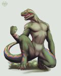  anthro claws colorful_scales dinosaur dromaeosaurid hi_res male mamaubear markings navel reptile scales scalie solo theropod 