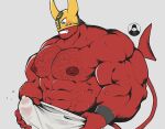  2020 abs body_hair chest_hair clothed clothing demon devil_mask_(mskah) erection erection_under_clothing male mask mskah muscular muscular_male nipples pecs solo spade_tail sports_mask sportswear sweatpants tail wrestling_mask 