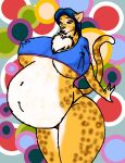  anthro belly big_belly big_breasts breasts brown_eyes cheetah chest_tuft clothing danellz digital_media_(artwork) felid feline female fur huge_breasts mammal navel nipple_outline open_mouth outie_navel panties pregnant shirt solo spots spotted_body spotted_fur thick_thighs topwear tuft underwear 