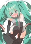  absurdres changing_clothes green_eyes green_hair hatsune_miku highres pleated_skirt skirt thighhighs twintails uruti_2388 vocaloid 