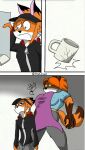  age_difference anthro big_breasts breasts canid canine charlotte_(foxchen) chen_(foxchen) clothed clothing comic duo female fluffy fox foxchen hat headgear headwear humor male male/female mamal mammal mature_female meme mother_(lore) muscular muscular_female parent_(lore) scared size_difference strong_female 