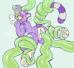  &gt;_&lt; 2023 ambiguous_gender ambiguous_penetrated ambiguous_penetration animate_inanimate anthro birdpaw_(artist) blue_stripes breath eyes_closed fangs felid fur green_tentacles hi_res hindpaw living_plushie mammal multicolored_pawpads open_mouth open_smile orgasm pantherine pawpads paws penetration pink_nose plushie plushie-like purple_body purple_fur purple_stripes sex smile solo stitch_(sewing) stripes submissive submissive_ambiguous tan_body tan_fur tan_inner_ear teeth tentacle_around_arm tentacle_around_leg tentacle_around_tail tentacle_penetration tentacle_sex tentacles tiger two_tone_pawpads yellow_body 