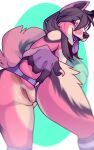  anthro anus brown_eyes canid canine claws female finger_claws fox fur genitals grey_hair hair hi_res mammal nitani open_mouth pink_body pink_fur presenting presenting_pussy pussy simple_background solo tongue tongue_out unlucky_the_fox 