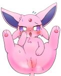  anus blush bodily_fluids eeveelution espeon fangs female feral front_view generation_2_pokemon genitals hi_res looking_at_viewer nintendo open_mouth park_horang pawpads pink_body pokemon pokemon_(species) purple_sclera pussy quadruped solo sweat teeth white_eyes 