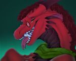 anthro dragon hair male ray_vanhem red_body red_scales scales scarf sharp_teeth solo teeth tongue tongue_out zhulya_(artist) 