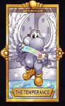  angel_wings black_border black_eyes boots border commentary crescent english_commentary english_text feathered_wings floating grass hill holding_eggshell limited_palette looking_at_viewer mario_(series) no_humans nostrils quas-quas rainbow ripples smash_ball solo sparkle star_(symbol) super_smash_bros. tarot temperance_(tarot) water white_wings wings yellow_footwear yoshi 