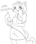  2023 anthro biped bottle breasts clothed clothed_anthro clothed_female clothing container curled_hair curved_eyebrows dialogue digital_drawing_(artwork) digital_media_(artwork) domestic_cat dress english_text eye_through_hair eyebrow_through_hair eyebrows eyelashes eyelashes_through_hair fangs felid feline felis female fingers gold-white-kott hair hi_res holding_bottle holding_container holding_object humanoid_hands inner_ear_fluff lackadaisy looking_at_viewer mammal medium_breasts mitzi_may monochrome open_mouth portrait prick_ears short_hair solo standing tail talking_to_viewer teeth text text_on_bottle thick_eyelashes thick_thighs thin_eyebrows three-quarter_portrait three-quarter_view tongue translucent translucent_hair tuft webcomic 
