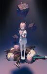  1girl aged_down ass bare_shoulders barefoot blood blood_on_clothes breasts brown_jacket brown_skirt brown_thighhighs collarbone corpse danganronpa_(series) danganronpa_2:_goodbye_despair danganronpa_3_(anime) death doll doll_hug dress_shirt green_jacket highres holding holding_doll hood hooded_jacket hope&#039;s_peak_academy_school_uniform jacket large_breasts medium_hair miniskirt monomi_(danganronpa) multiple_persona nanami_chiaki object_hug pa_zi_dinglu pink_hair rubik&#039;s_cube school_uniform shirt skirt standing thighhighs torn_clothes torn_thighhighs 