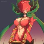 1:1 bandai_namco blonde_hair breasts clothing digimon digimon_(species) digital_drawing_(artwork) digital_media_(artwork) digital_painting_(artwork) female flower furrholic gloved_hands gloves green_clothing hair handwear hidden_eyes humanoid leaf_clothing lipstick makeup petals plant red_clothing red_lipstick rose_(flower) rose_petals rosemon smile solo thorns whip 